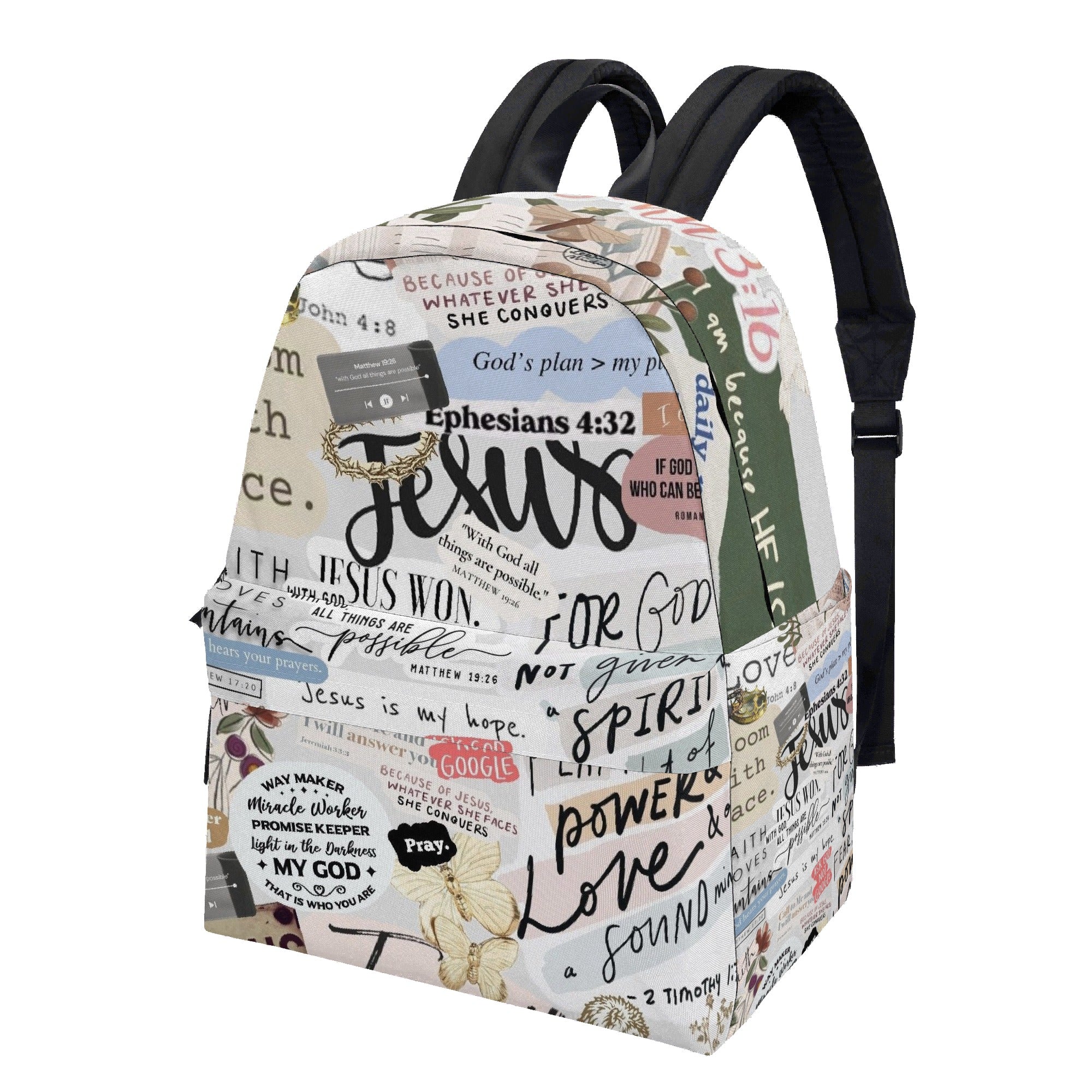 Jesus Scripture Backpack, Christian Bible Verse Book Bag, Faith-Based Inspirational Backpack, Religious Gift for Women, Teens, Students.PLAF59